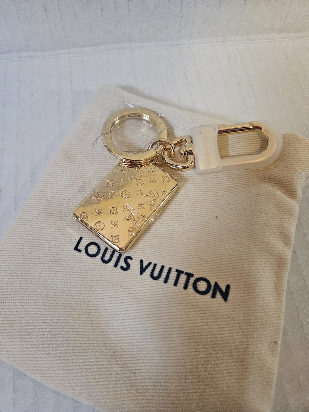 Gold Tone Monogram Plaque Keychain/Bag Charm